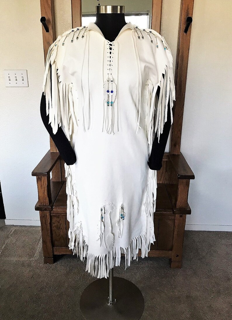 White Buckskin Leather Wedding Dress Fringed Deerskin Dress | Etsy
