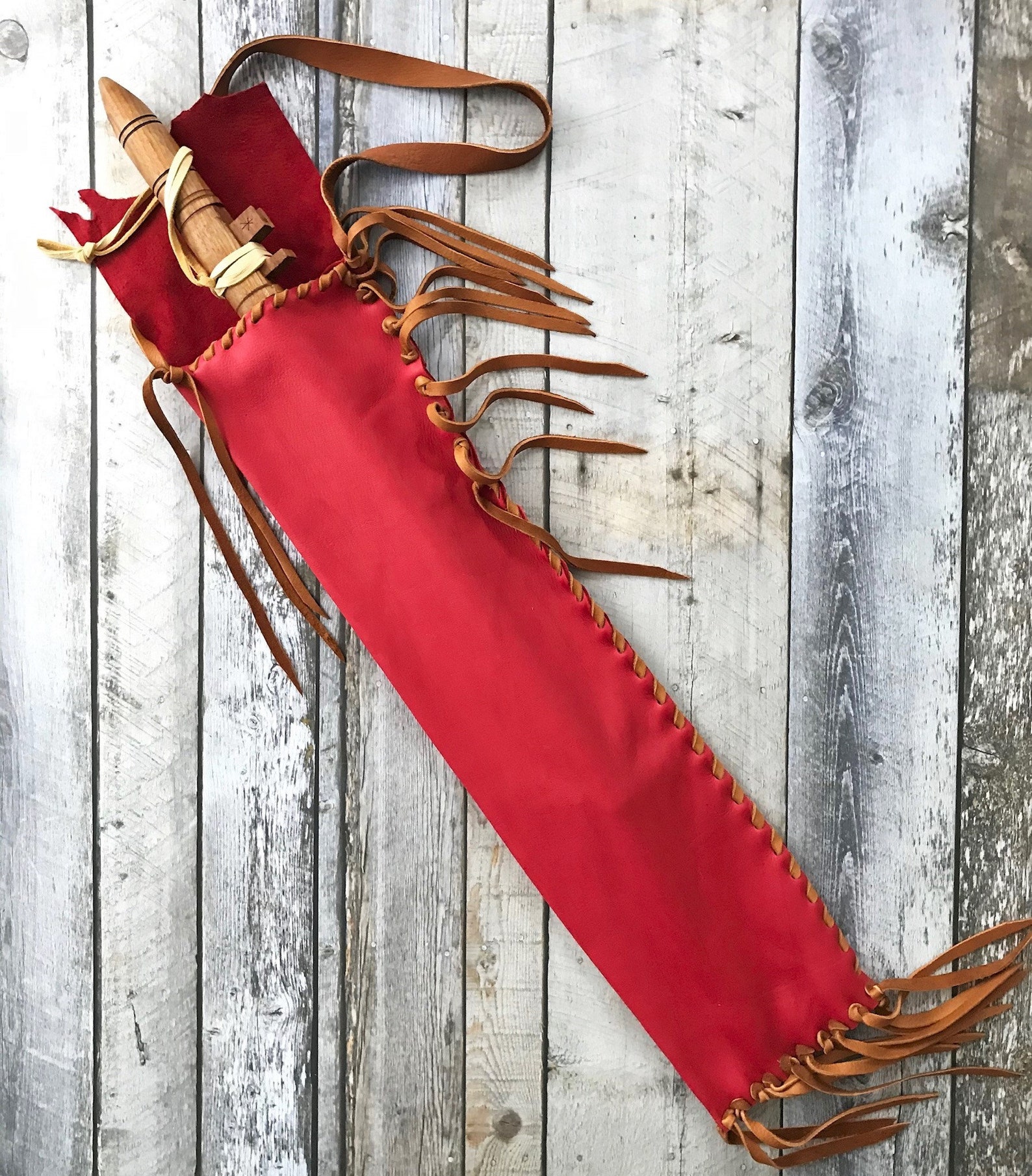 Red Deerskin Native Flute Bag 24 Inch Chanupa Pipe Bag Etsy