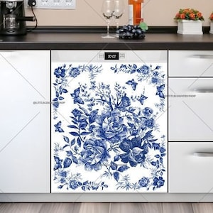 Kitchen Dishwasher Magnet Cover • Folklore Fairytale Forest Roses • Bohemian Decor #nt340