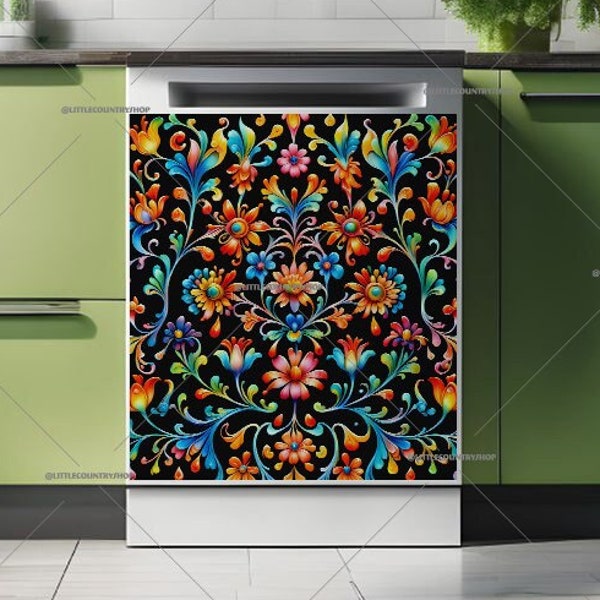 Kitchen Dishwasher Magnet Cover • Eastern European Folklore Flower Design • Decorative Cover • Bohemian Home Decor #md2380