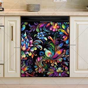 Floral Folklore Design Kitchen Dishwasher Magnet Cover #md2383