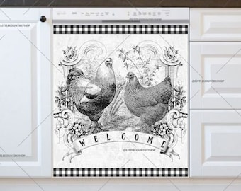 Kitchen Dishwasher Magnet Cover • Vintage Country Farmhouse Chicken Welcome • Retro Decor • Decorative Cover #fm170