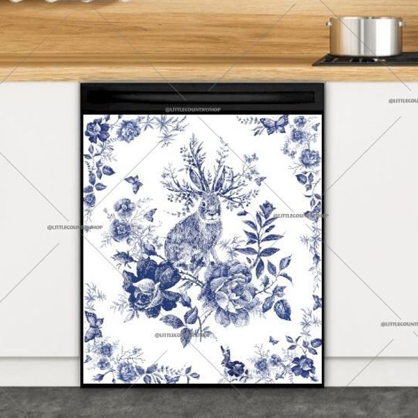 Kitchen Dishwasher Magnet Cover - Folklore Fairytale Forest with Bunny and Jackalope #nt157