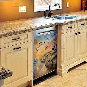 Kitchen Dishwasher Magnet Cover • Seagulls at the Beach • Seaside Cottage #md2371