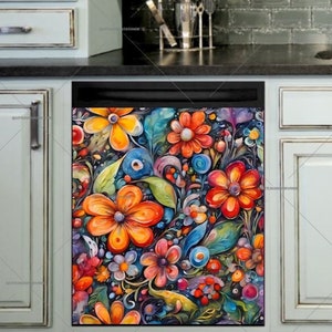 Floral Dishwasher Magnet Cover: Whimsical Kitchen Decor