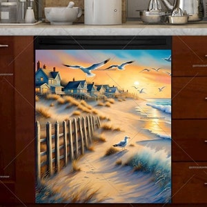 Kitchen Dishwasher Magnet Cover - Summertime at the Beach with Seagulls #md2368