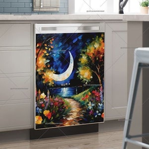 Kitchen Dishwasher Magnet Cover • Summer Crescent Moon • Bohemian Home Decor • Decorative Cover #md1754