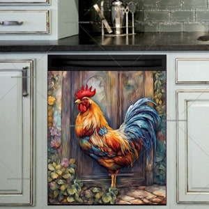 Kitchen Dishwasher Magnet Cover - Beautiful Farmhouse Rooster #md292