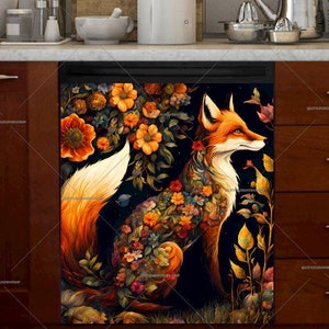 Bohemian Floral Fox Dishwasher Magnet Cover - U.S. duty free!! #md2126