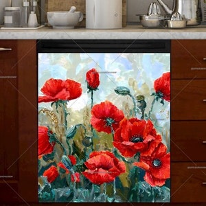 Dishwasher Cover Magnet Kitchen Decor - Beautiful Blooming Poppy Field #fl455