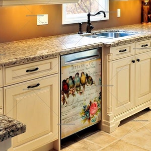 Kitchen Dishwasher Magnet Cover • Vintage Birds and Roses • Cozy Home Decor • Decorative Cover #br1