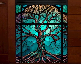 Stained Glass Tree Dishwasher Magnet Cover: Decorative Kitchen Decor - U.S. duty free!! #lnd66