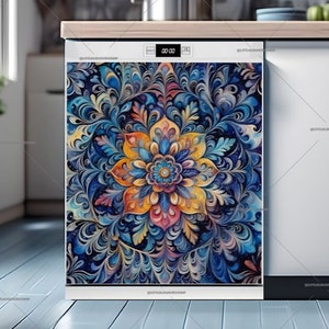 Kitchen Dishwasher Magnet Cover • Beautiful Bohemian Mandala Pattern • Gift for Folklore Lovers #md2387