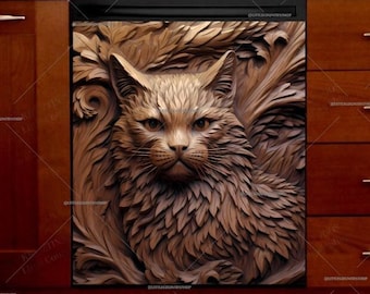 Kitchen Dishwasher Magnet Cover • Beautiful Tooled Leather Cat Design • Gift for Cat Mums #cd36