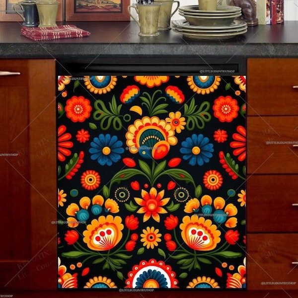 Kitchen Dishwasher Magnet Cover • Colorful Polish Folklore Design • Bohemian Home Decor #nt149