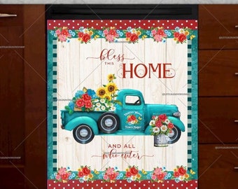 Kitchen Dishwasher Magnet Cover • Frontier Woman Farmhouse Truck • Decorative Cover #fl618