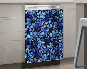 Electric Blue Leaves Dishwasher Magnet Cover: Boho Kitchen Decor - U.S. duty free!! #md2172
