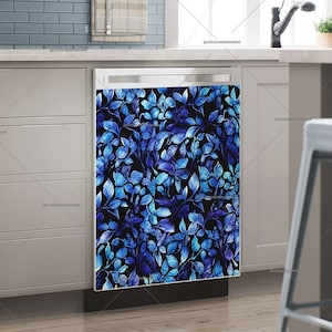 Kitchen Dishwasher Magnet Cover- Beautiful Electric Blue Leaves #md2172