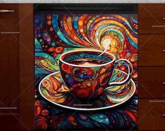 Stained Glass Coffee Cup Dishwasher Magnet Cover: Kitchen Decor - U.S. duty free!! #kc10