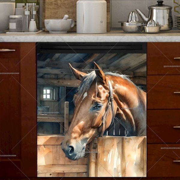 Kitchen Dishwasher Magnet Cover • Beautiful Horse in the Stable • Gift for Horse Lovers • Farmhouse Decor #md2423