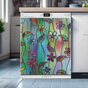 Stained Glass Flower Dishwasher Magnet Cover: Modern Kitchen Decor - U.S. duty free!! #msc92