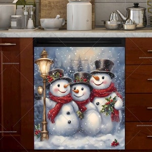 Christmas  Dishwasher Magnet Cover - Happy Snowman Family #md740