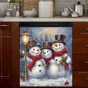 Imán para lavavajillas con diseño de familia de muñecos de nieve: decoración navideña de invierno - ¡Libre de impuestos en EE. UU.! #md740