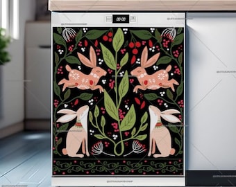 Scandinavian Rabbit Dishwasher Magnet Cover: Bohemian Kitchen Decor #aa105