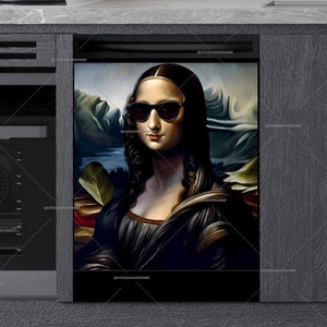 Modern Kitchen Dishwasher Magnet Cover - Mona Lisa in Sunglasses and Leather Jacket #md706