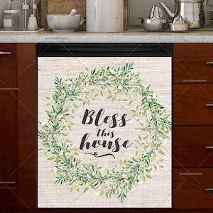 Kitchen Dishwasher Magnet Cover • Country Wreath on Burlap Pattern • Farmhouse Decor #pm234