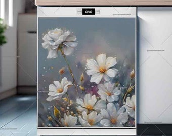 Kitchen Dishwasher Magnet Cover • Blooming White Flowers • Decorative Cover #md1287 - U.S. duty free!!