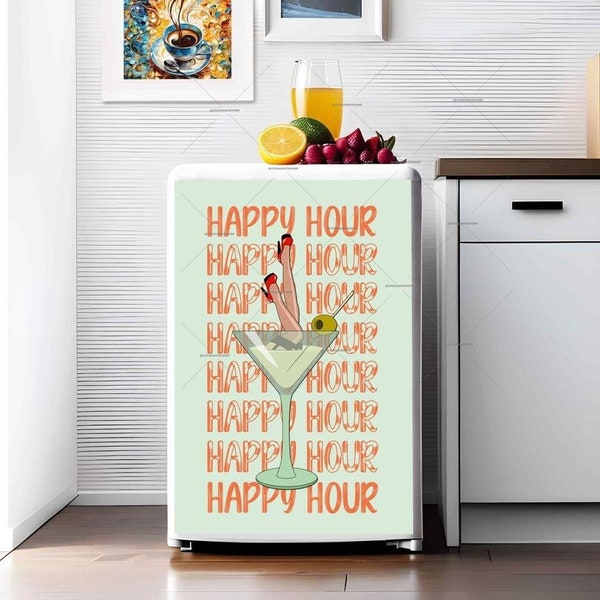 Retro Happy Hour Design Magnet for Mini Fridge •  Decorative Magnet Cover • Gift for a Couple