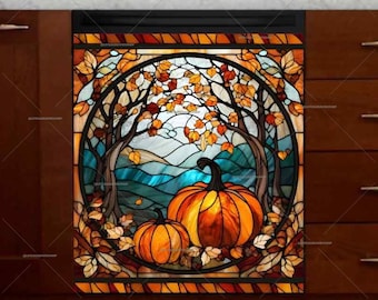 Stained Glass Pumpkins Dishwasher Magnet Cover: Autumn Decor  - U.S. duty free!! #md1878
