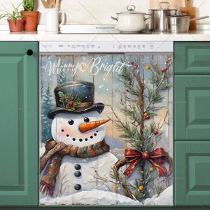 Imán para lavavajillas con diseño de muñeco de nieve navideño estilo granja rústica - ¡Libre de impuestos en EE. UU.! #md233