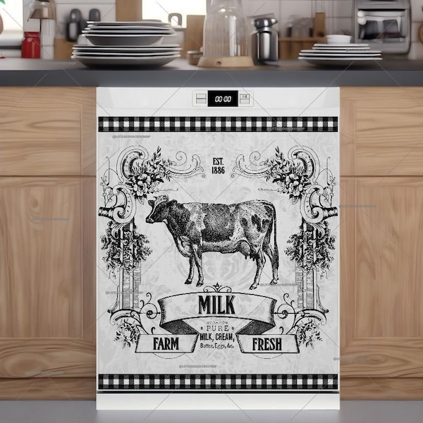 Kitchen Dishwasher Magnet Cover • Vintage Milk Farm Cow Design • Cozy Farmhouse Decor #fm171