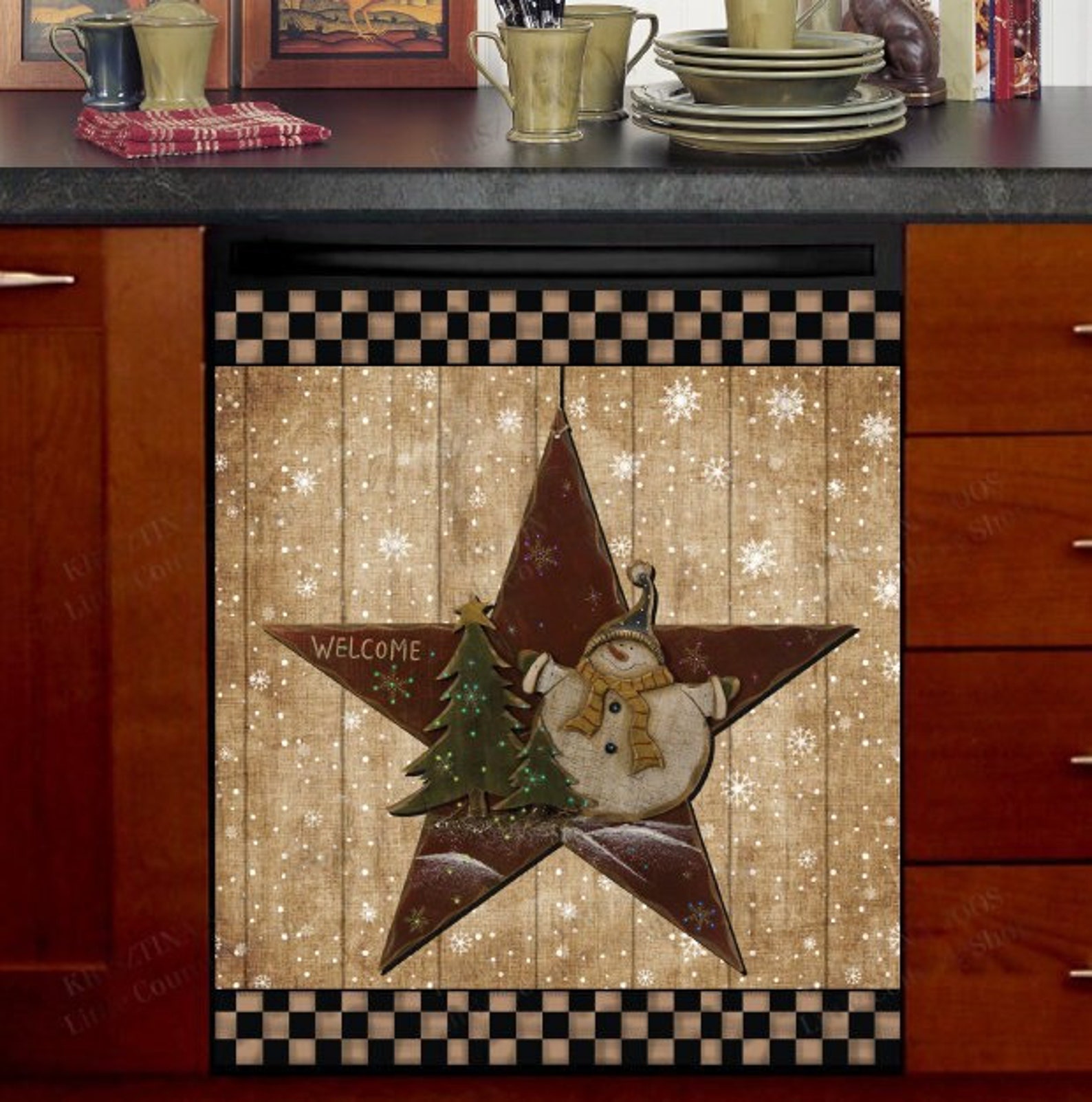 Kitchen Dishwasher Cover Prim Christmas Snowman Star Etsy