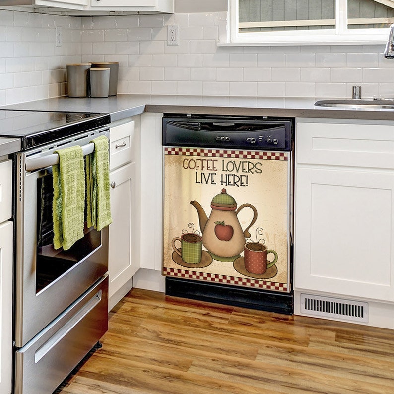 Dishwasher Cover Coffee Lovers Live Here Etsy