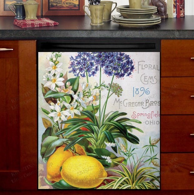 Kitchen Dishwasher Decor Cover Vintage Retro Flower Etsy