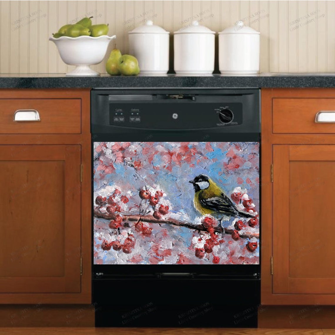 Kitchen Dishwasher Decor Cover Little Bird on a Red Etsy