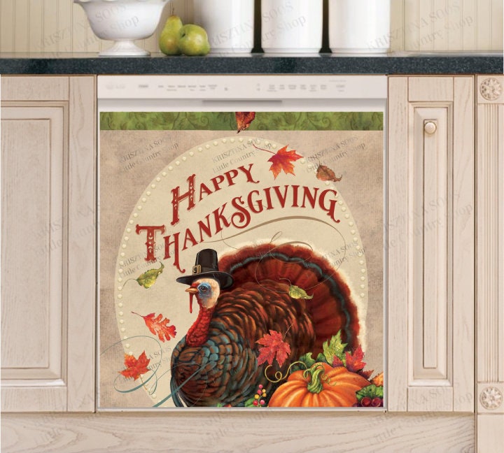 Autumn Vintage Happy Thanksgiving Turkey Dishwasher Cover