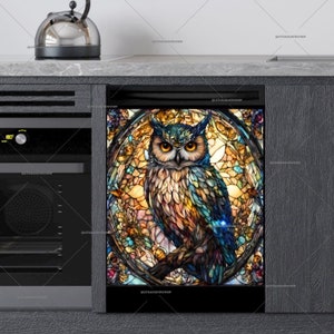 Stained Glass Owl Dishwasher Magnet Cover: Decorative Kitchen Decor - U.S. duty free!! #md1425
