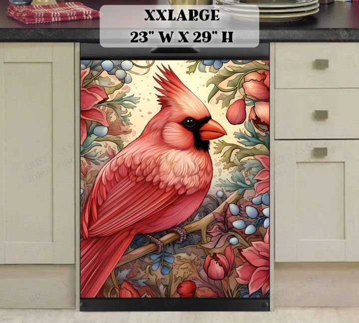 Kitchen Dishwasher Magnet Cover - Beautiful Male Cardinal