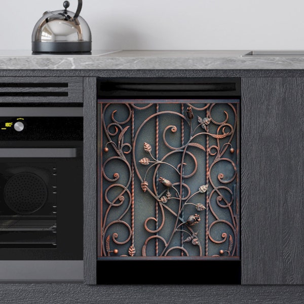 Kitchen Dishwasher Magnet Cover - Beautiful Forged Iron Flower Pattern #msc91