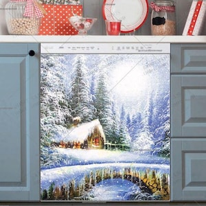 Kitchen Dishwasher Magnet Cover • Christmas Morning in the Forest Cottage • Decorative Cover • Christmas Gift #ch1430