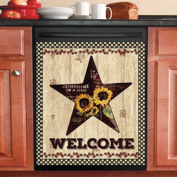 Country Decor Kitchen Dishwasher Magnet Sunflower Brown Barn Etsy
