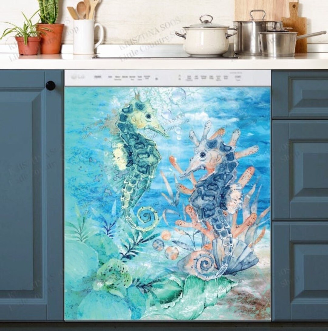 Kitchen Dishwasher Cover Watercolor Seahorse Couple Etsy Italia
