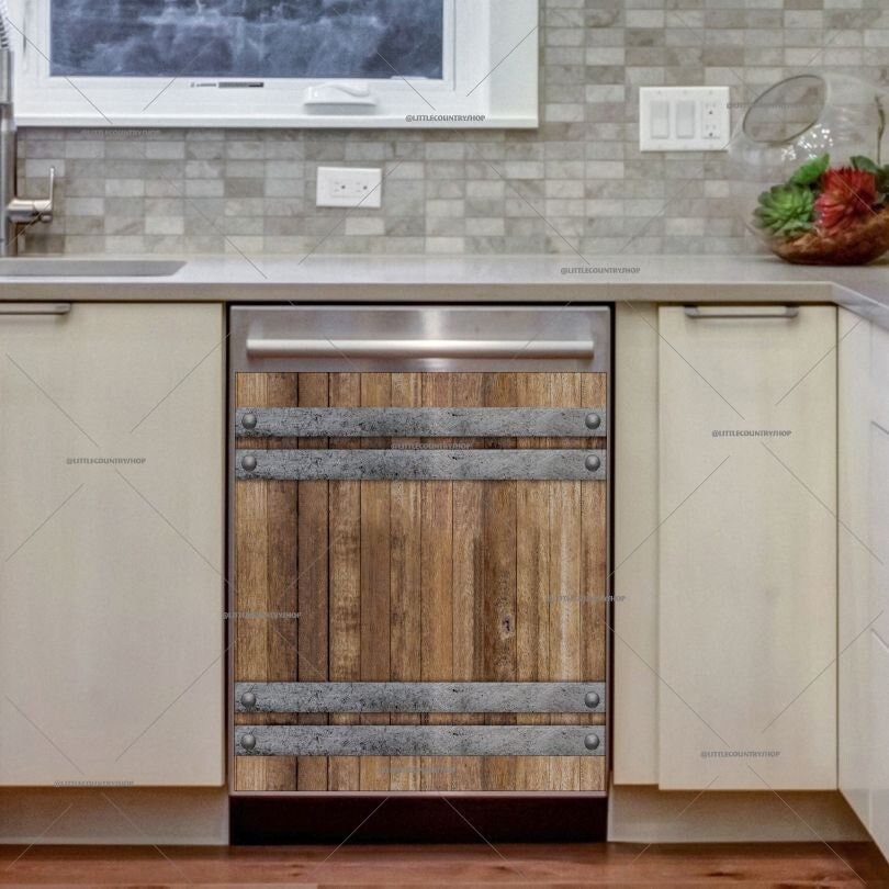 Kitchen Dishwasher Magnet Cover • Rustic Farmhouse Barn Wood Door • Decorative Cover #msc65