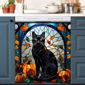 Autumn Black Cat Dishwasher Magnet Cover: Decorative Fall Decor - U.S. duty free!! #md2537