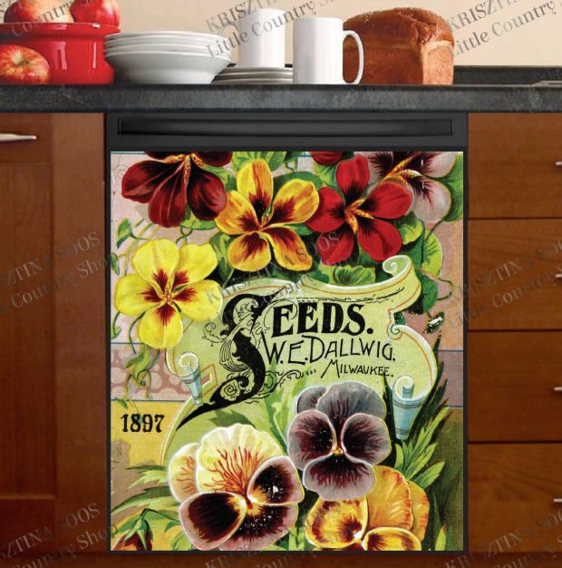 Kitchen Dishwasher Decor Cover Vintage Retro Flower Etsy