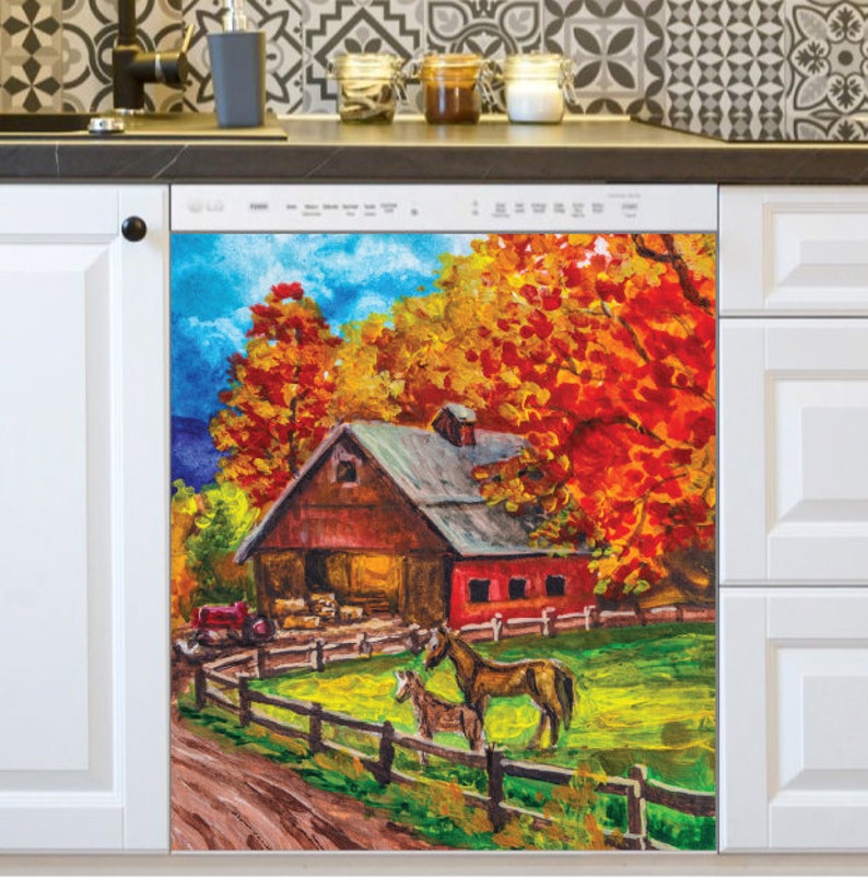 Kitchen Dishwasher Cover Farmhouse Barn and Horses Etsy